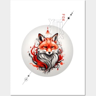 Fox AI east japan china ink design Posters and Art